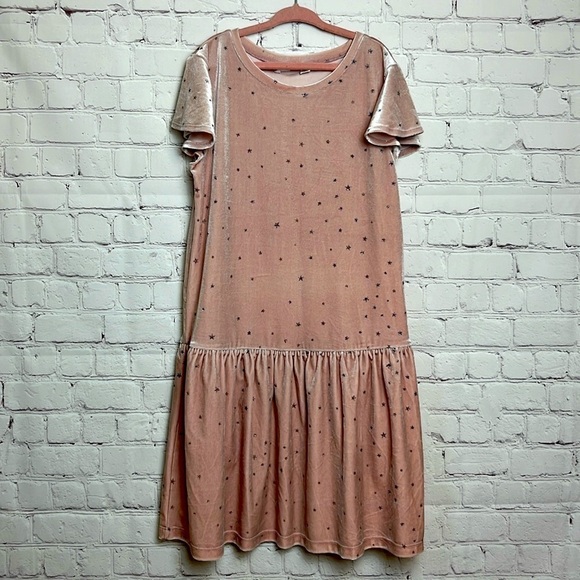 GAP Kids Blush Velour Dress with Silver Shiny Stars - Picture 1 of 9